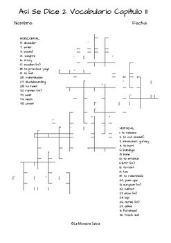 Crossword Así Se Dice 2 Chapter 11 Vocabulary by La Maestra Sabia