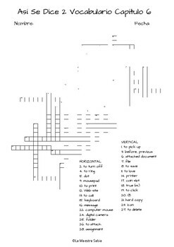 Crossword Así Se Dice 2 Chapter 6 Vocabulary by La Maestra Sabia