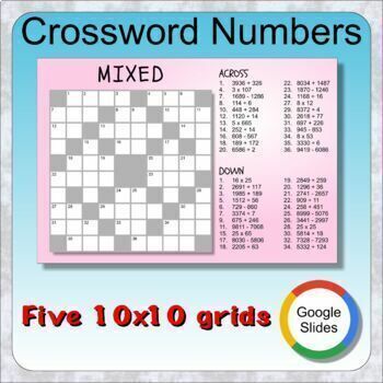 Crossword Numbers 3 (10x10 crossword grids GOOGLE Slides)