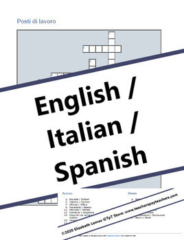 Preview of English/Italian/Spanish - Crossword: Posti di lavoro Cruciverba (+Easel) FREEBIE