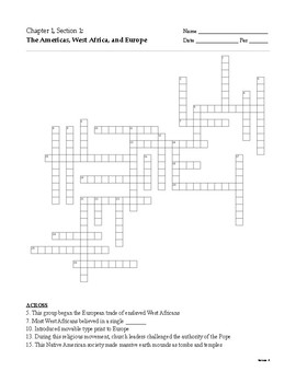 Preview of Crossword Puzzle 3-Pack for Chapter 1, Section 1 of The Americans textbook