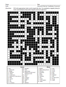Preview of Christmas Crossword Puzzle: Advent and Nativity Vocabulary
