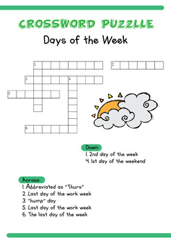 Preview of Crossword Puzzle: Days of the week