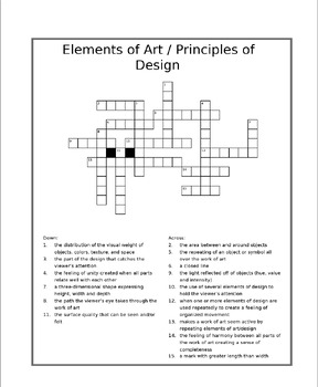 Preview of Crossword Puzzle - Elements of Art / Principles of Design