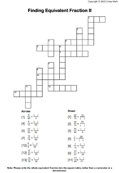 Crossword Puzzle: Finding Equivalent Fraction by Cross Math TPT