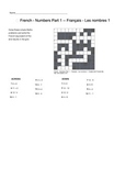 French Vocabulary - Numbers Part 1 Crossword Puzzle