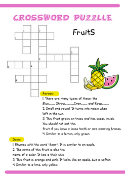 Preview of Crossword Puzzle: Fruits