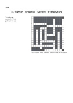 Preview of German Vocabulary - Greetings Crossword Puzzle