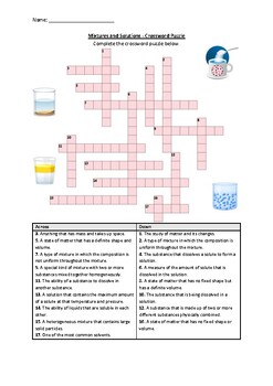 Preview of Mixtures and Solutions - Crossword Puzzle Worksheet (Printable)