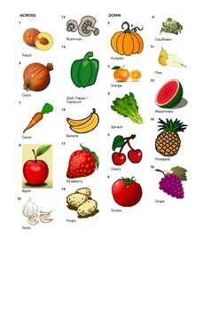 Spanish Vocabulary - Fruit and Vegetables Crossword Puzzle by Puzzle Me