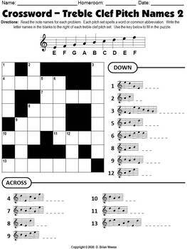 Crossword Puzzle Treble Clef Pitch Names 2 by Weese #39 s Musical Pieces