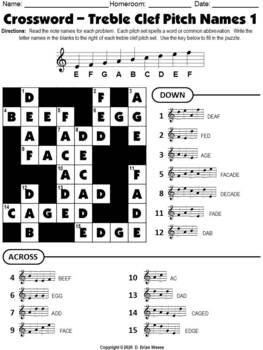 Crossword Puzzle Treble Clef Pitch Names 1 by Weese #39 s Musical Pieces