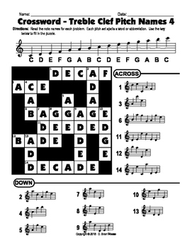 Crossword Puzzle Treble Clef Pitch Names 4 by Weese s Musical Pieces