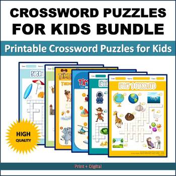 Preview of Crossword Puzzle Bundle : Printable Crossword Puzzles for Kids