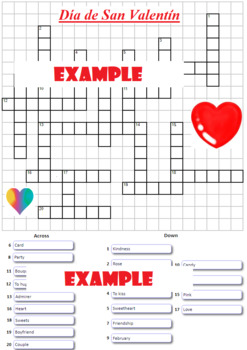 Crossword Valentine s Day with clues Día de San Valentín by Ekaterina Hagen