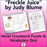 Crossword & Vocabulary Quiz for "Freckle Juice" Novel by J