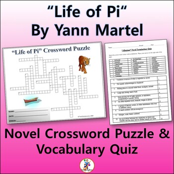 Crossword Vocab Quiz for Life of Pi Novel by Yann Martel TpT