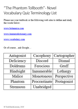 Crossword Vocab Quiz for quot The Phantom Tollbooth quot Novel by Norton Juster