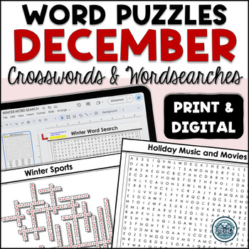 Preview of December - Crossword Puzzles & Word Search - Middle & High - Print & Digital
