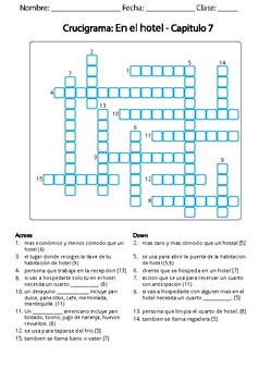 Crossword puzzle: En el hotel Capitulo 7 by Love Books TPT