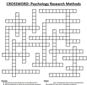 research methods crossword puzzle answers