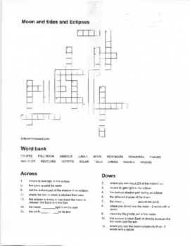 Crossword puzzle on moon tides and eclipses by Middle School Science