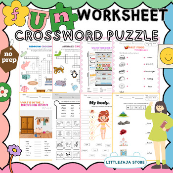 Preview of Crossword puzzles, FUN Activity No Prep, Vocabulary - My body, Room in the house