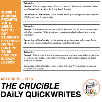 Preview of Crucible Daily Quickwrites/Journals and Grading Rubric