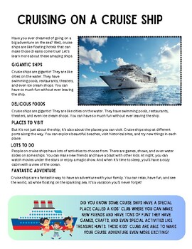 Preview of Cruise Ships - Nonfiction reading passage with comprehension questions 1-2
