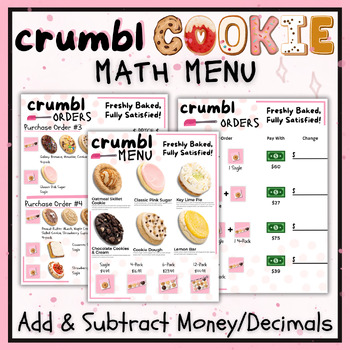 Preview of Crumbl Cookie Math Menu Add & Subtract Money/Decimals
