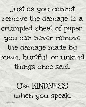 Preview of Crumpled Paper Kindness Bullying Classroom 8x10 Poster Motivation Character Ed