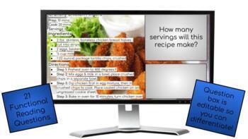 Preview of Crunchy Chicken Fingers Recipe-A functional reading activity