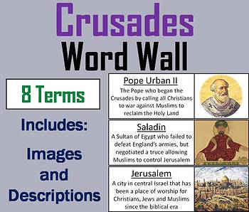 Preview of The Crusades Word Wall Cards (Middle Ages Unit: Medieval Europe, Jerusalem)