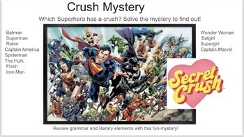 Preview of Crush Mystery (Superhero Mystery)  Which Superhero has a crush?