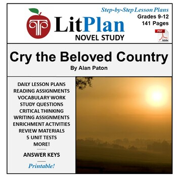 Preview of Cry The Beloved Country LitPlan Novel Study Unit, Activities, Questions, Test