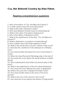 essay questions on cry the beloved country