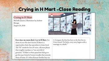 Preview of Crying in H Mart Close Reading