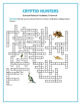 Cryptid Hunters: 50 Word Prereading Crossword Great Warm Up for the Book