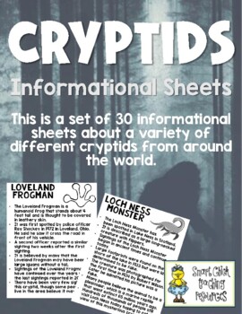 Preview of Cryptid Informational Sheets - Set of 30