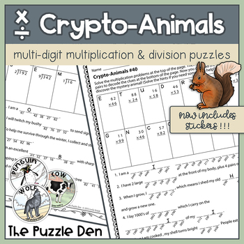 Preview of Crypto-Animals Multi Digit Multiplication and Division Puzzles