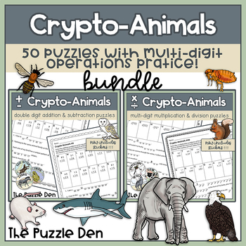 Preview of Crypto-Animals BUNDLE of Multi-Digit Operations Puzzles