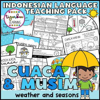 Preview of Cuaca dan Musim Indonesian weather and seasons flashcards, worksheets, crafts