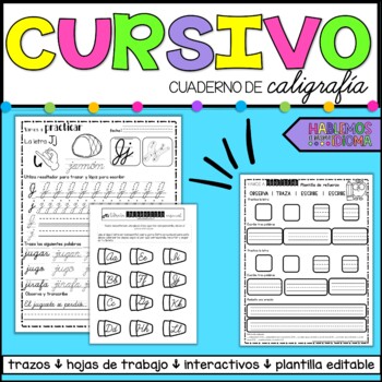Preview of Cursivo | Spanish cursive handwriting workbook | Caligrafía en cursivo EDITABLE