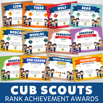 Preview of Cub Scout Rank Achievement Pack, 12 Printable Boys & Girls Scout Awards