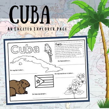 Preview of Cuba Fact and Coloring Geography Page - Excited Explorer Series
