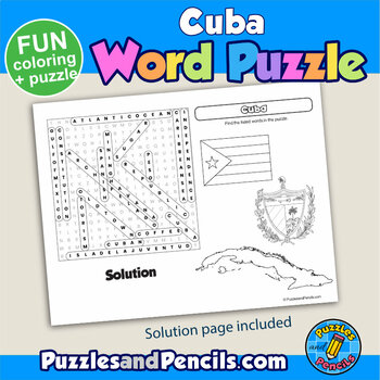 Cuba Word Search Puzzle and Coloring Activity Page Caribbean TPT