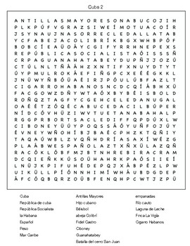 Cuba culture, geography, people, nature and fun facts Spanish word search