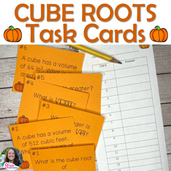 Preview of Cube Roots Task Card Fall or Halloween Activity 