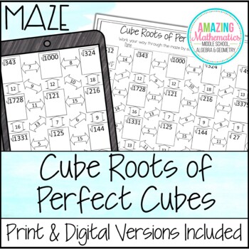 Preview of Cube Roots of Perfect Cubes Maze Worksheet Activity - PDF & Digital