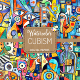 Cubism - Geometric Watercolor Digital Abstract Pattern Papers